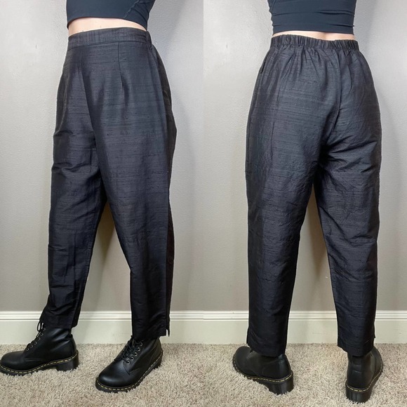 Vintage 100% raw silk pull-on easy pants balloon leg tapered trousers black M - Picture 13 of 17